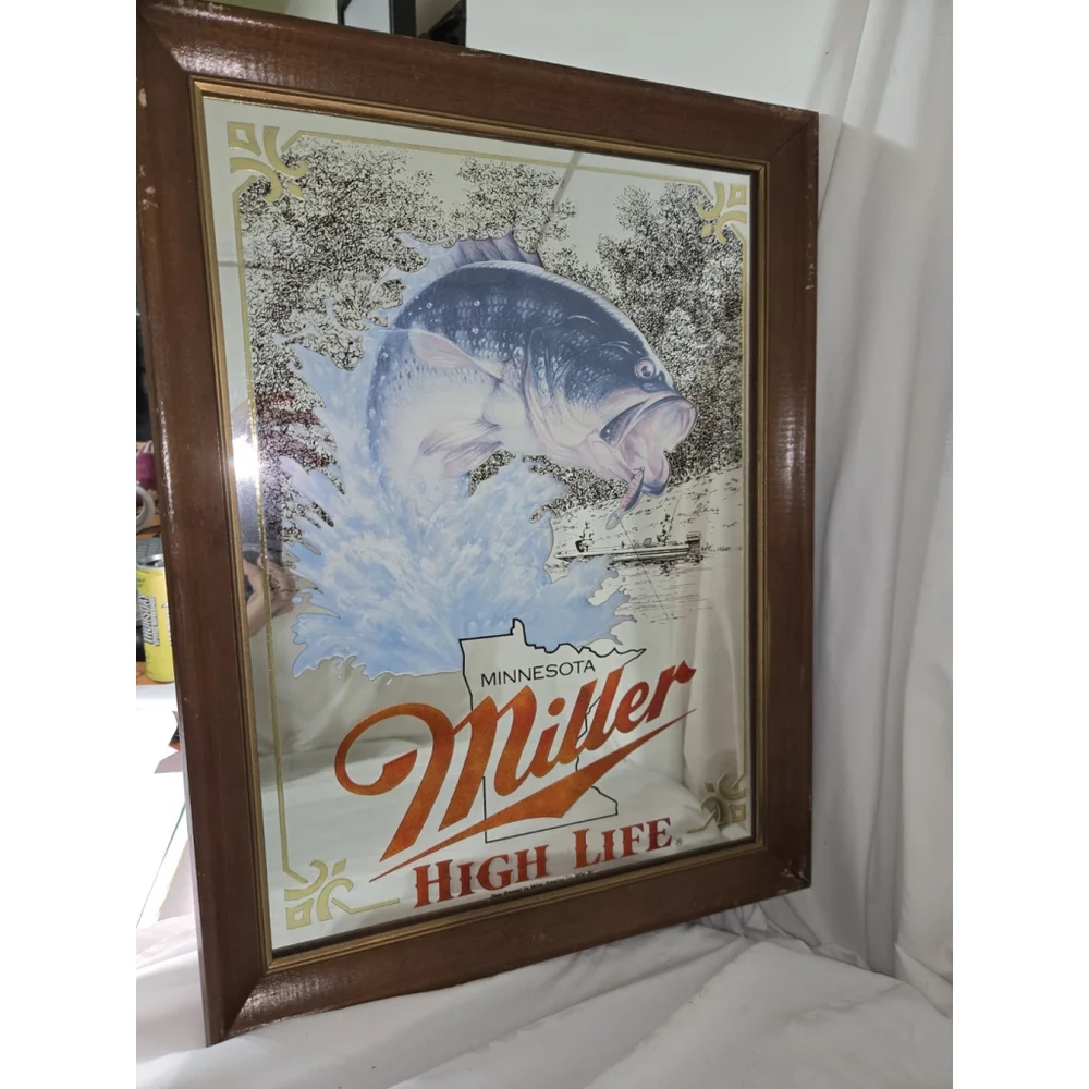 Vintage Miller High Life Minnesota Bass Mirror First Edition Sportsmen Series